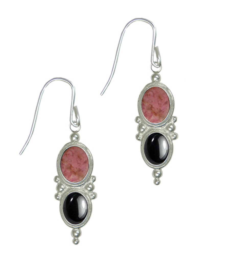 Sterling Silver Drop Dangle Earrings With Rhodonite And Hematite